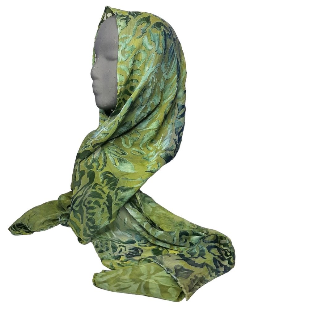 Hand Dyed Scarf Green Floral Silk Rayon Easter Mother's Day Wedding New READ